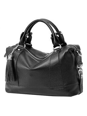 Womens Leather Tote Satchel Crossbody Shoulder Handbag Fringe Zipper Purse